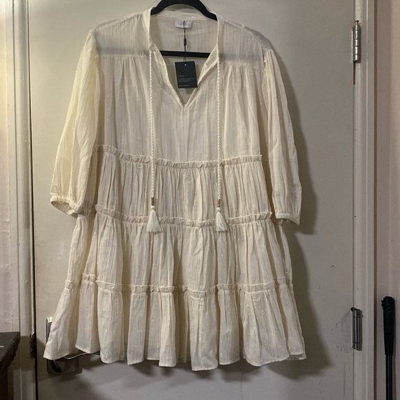 NWT Network Mini Dress, Size 38 EU M-10 US Color ivory-metallic gold stripes - Picture 1 of 13